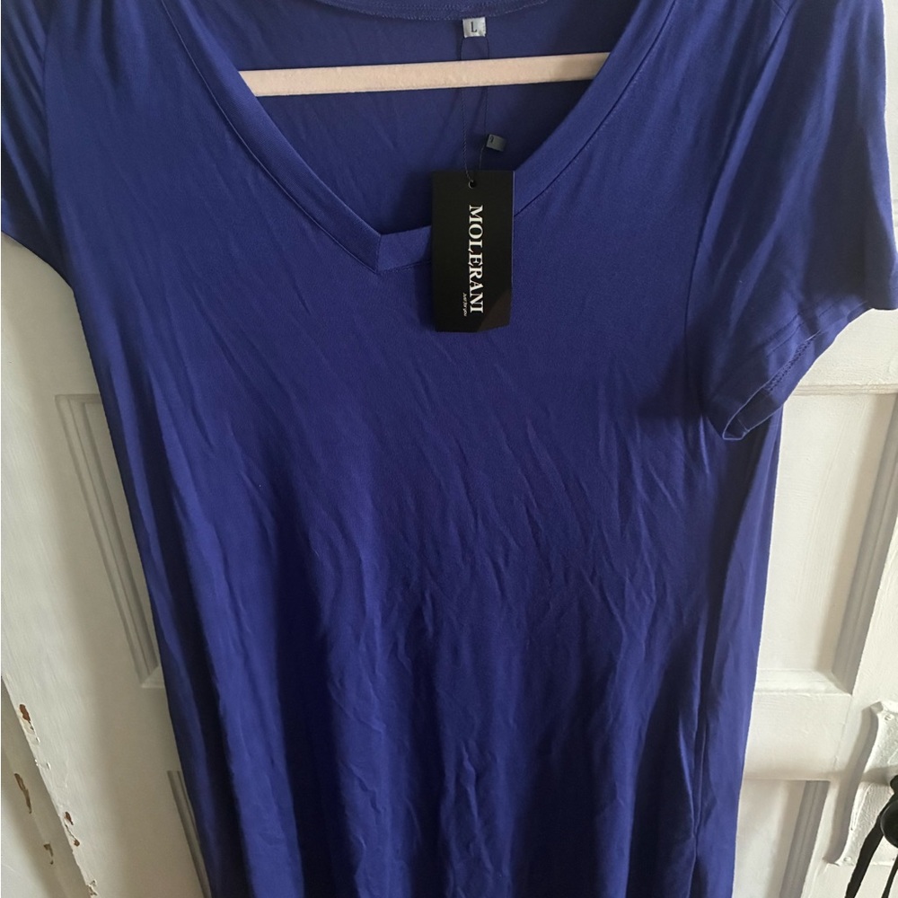 L Molerani Blue V-neck Swing Dress NWT